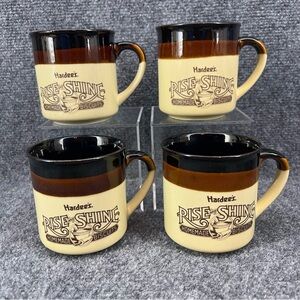 Hardee's Rise and Shine Coffee Mug Cups Set of (4) 1989 Vtg Homemade Biscuits